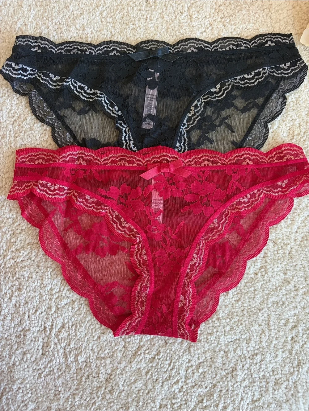 Victoria's Secret Lace Bikini Dream Angel Panties - Black & Red, S